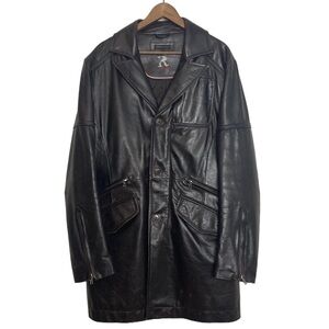 Rudsak Leather Jacket Mens XL Dark Brown Red Zipper Car Coat Retro BAMF Supple